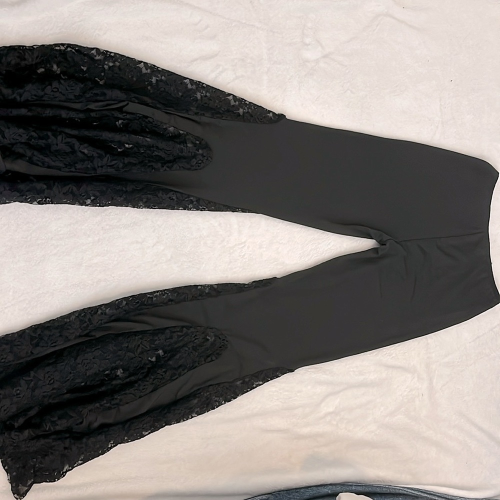 Black Leggings, Emo, Goth, E-girl, Punk, Pants, Flare, Lacey Flare Leggings